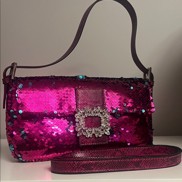 Wishbone Collection Handbags - Wishbone Pink Sequin Baguette Shoulder Bag